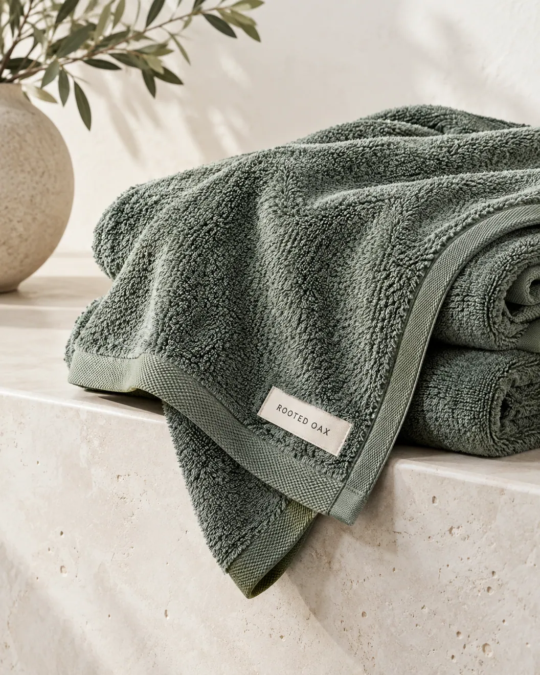 Rooted Oax cold plunge towel folded in a clean studio scene